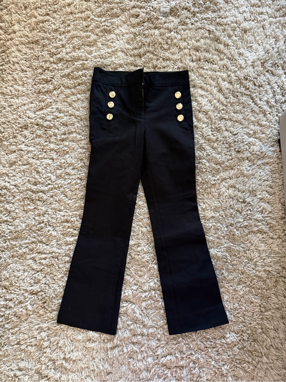 Derek Lam black crop flair pants with gold button details